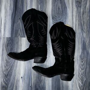 Justin Black Western Cowboy Boots with Embroidered Shaft